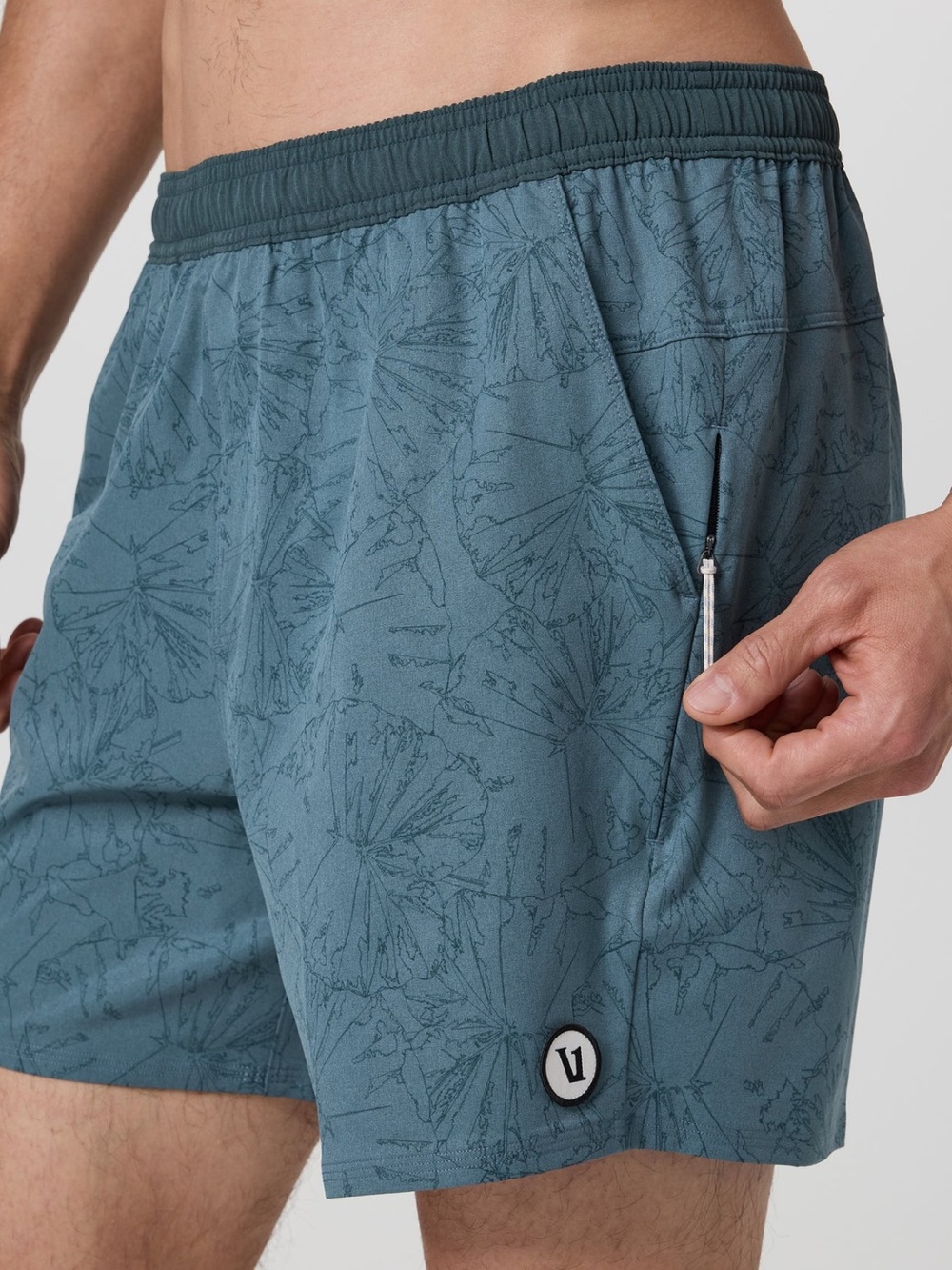 Vuori Teal Floral-Print Swim Trunks